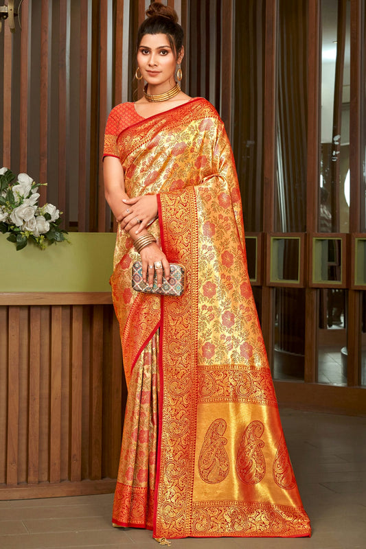 Red Colour Woven Work Silk Saree