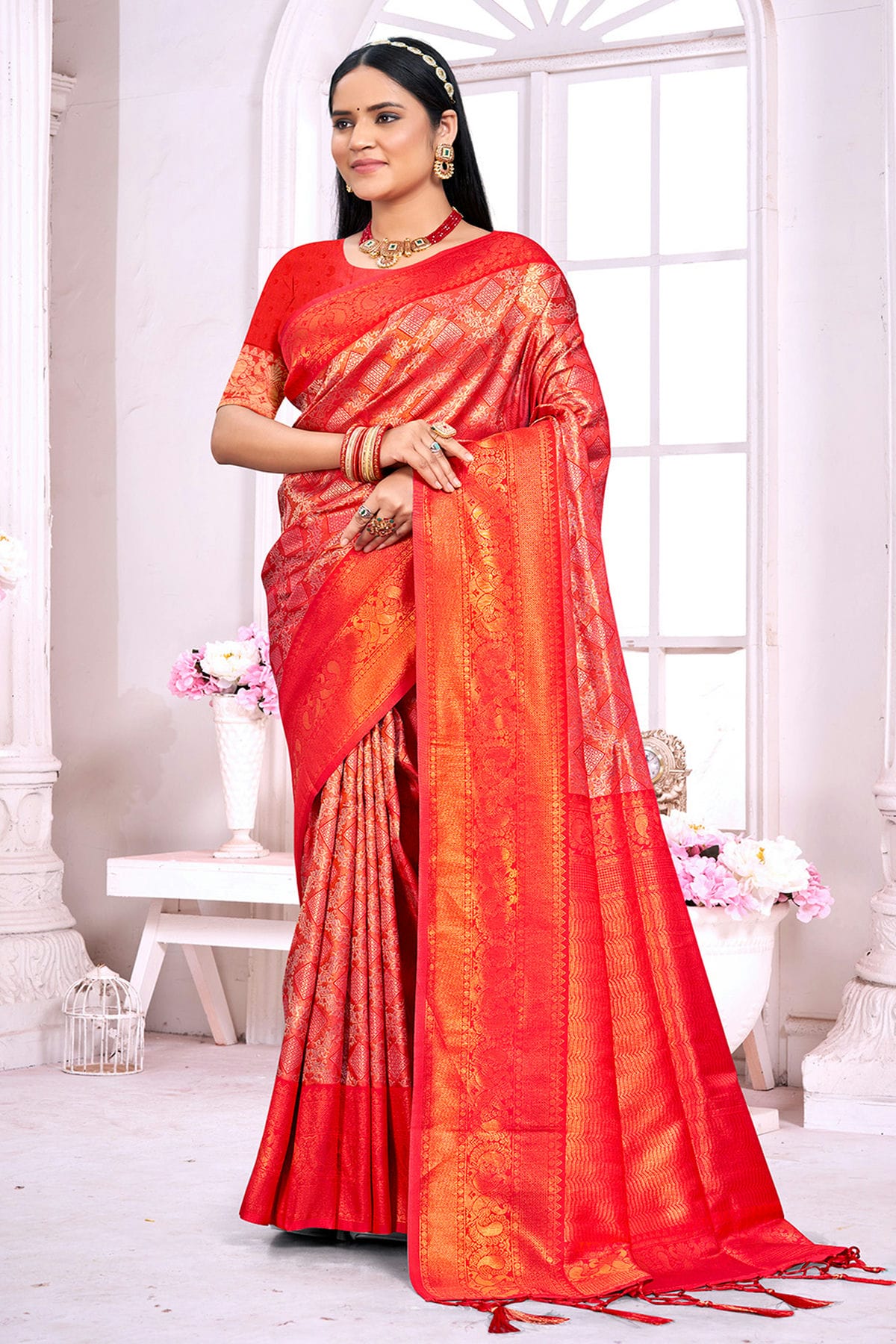 Red Colour Woven Work Silk Saree