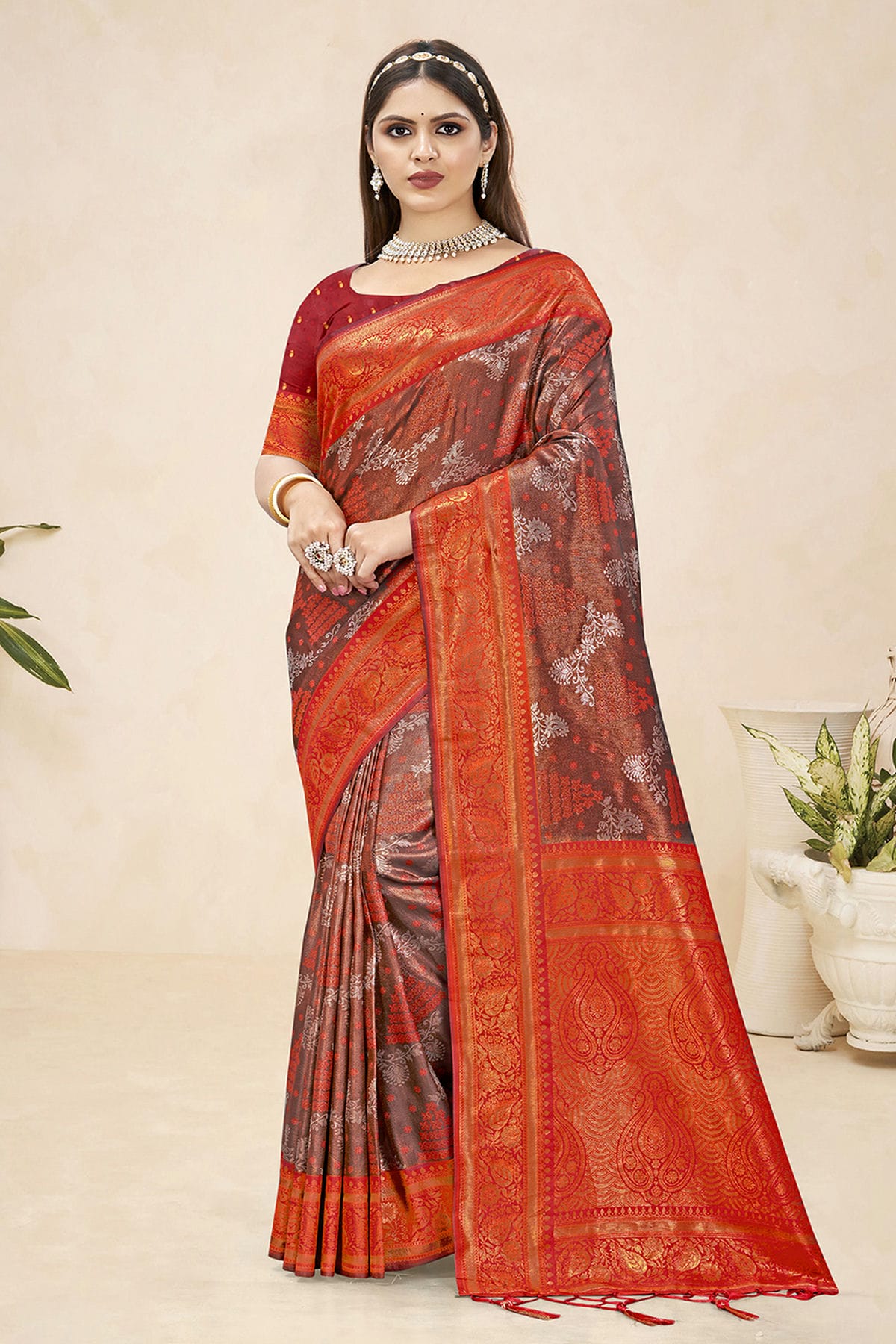 Red Colour Woven Work Silk Saree