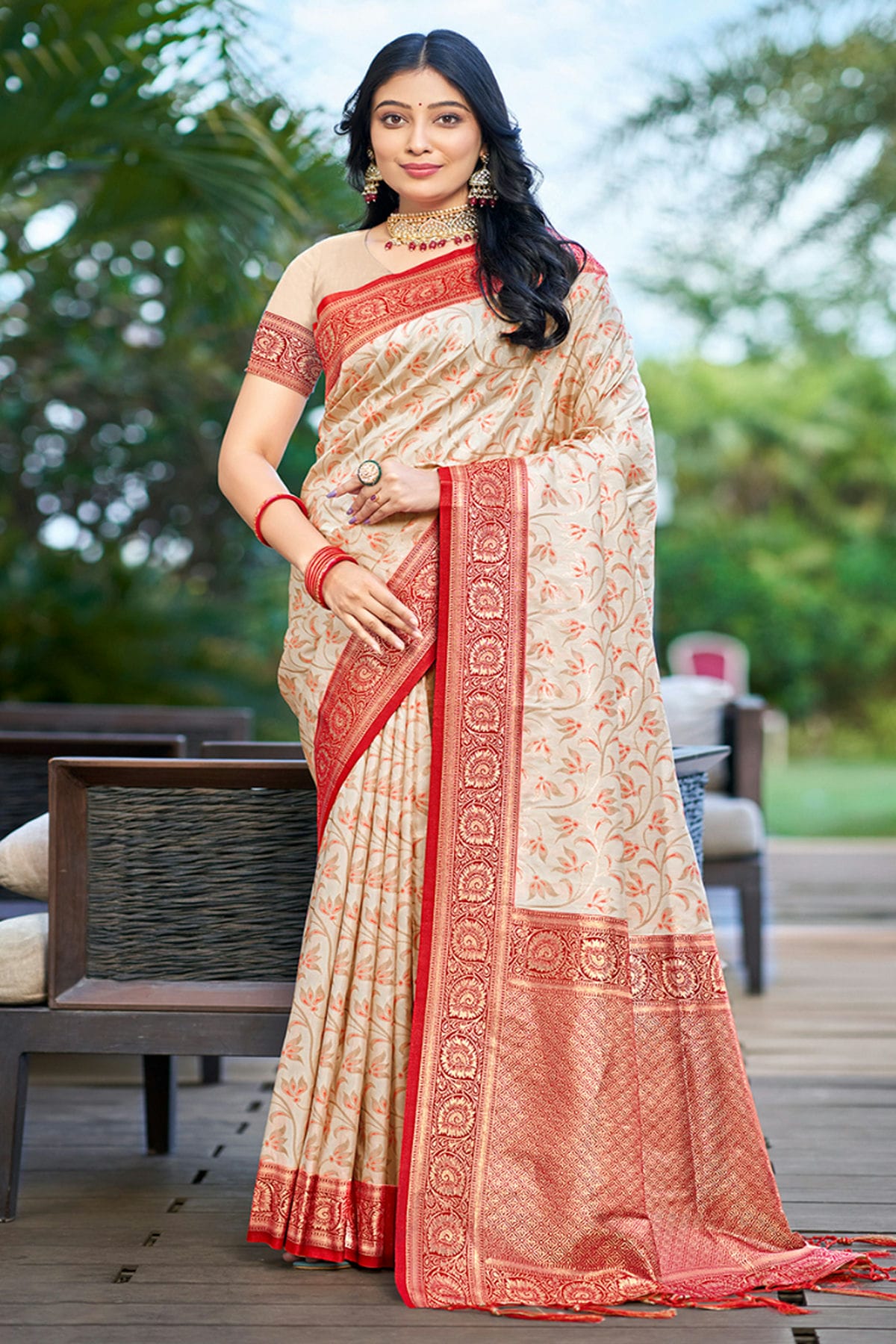 Red Colour Woven Work Silk Saree