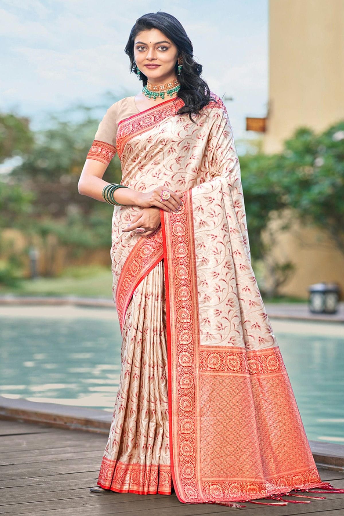 Red Colour Woven Work Silk Saree