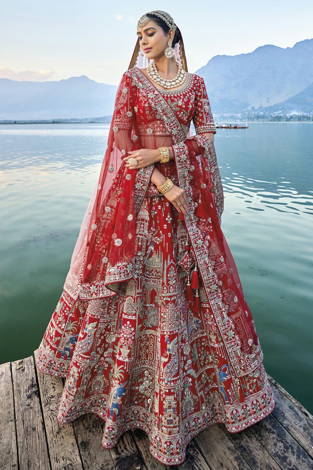 Red Embroidery Silk Lehenga Choli