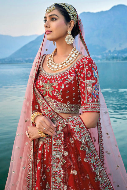 Red Embroidery Silk Lehenga Choli