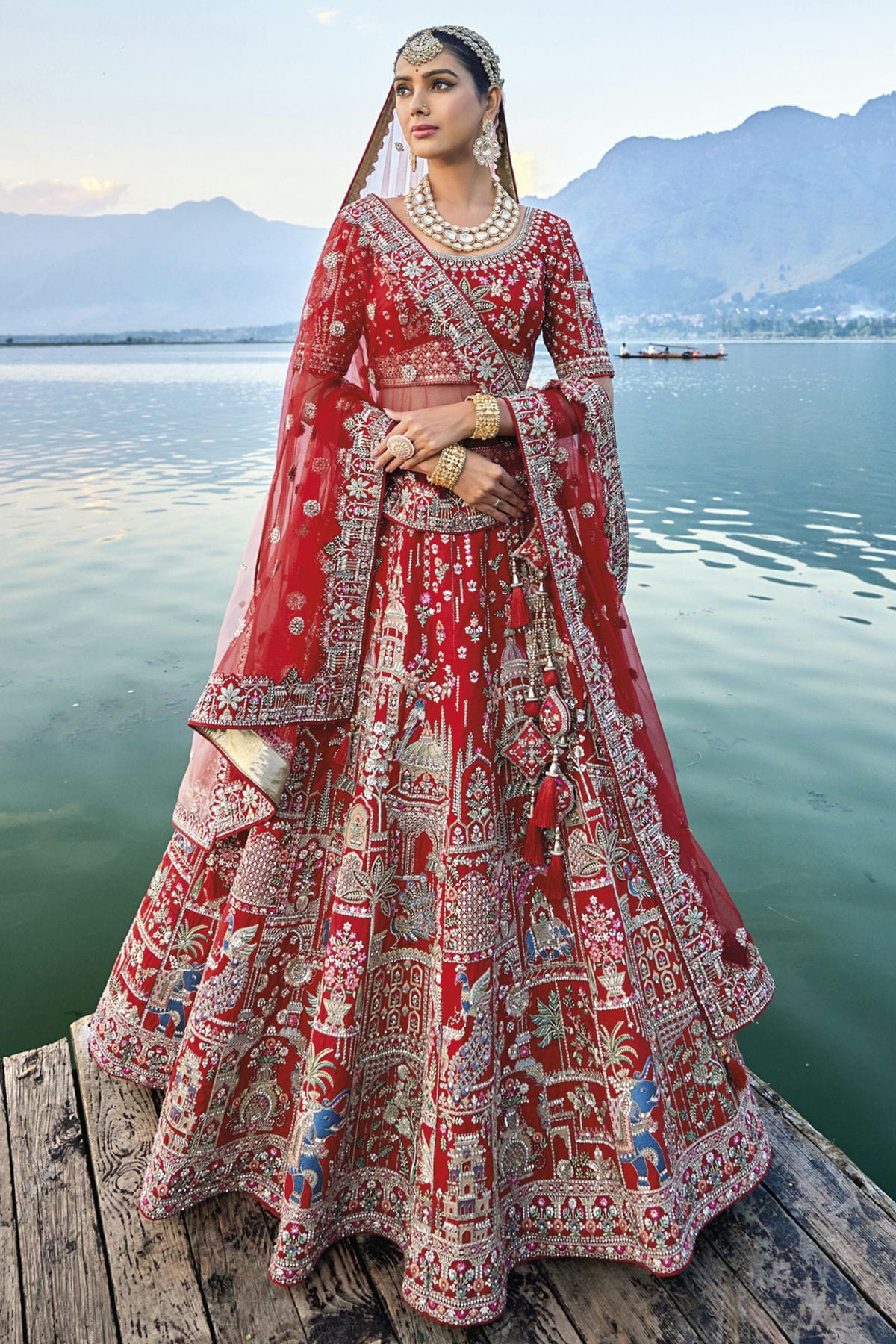 Red Embroidery Silk Lehenga Choli