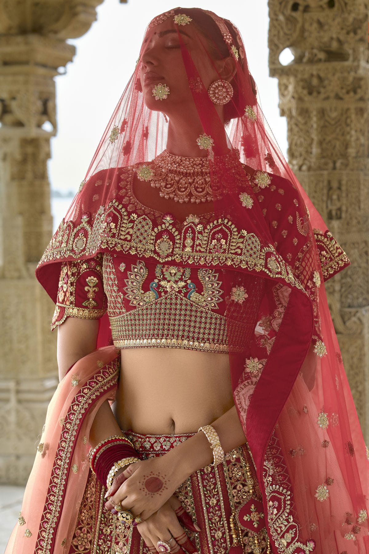 Red Embroidery Silk Lehenga Choli