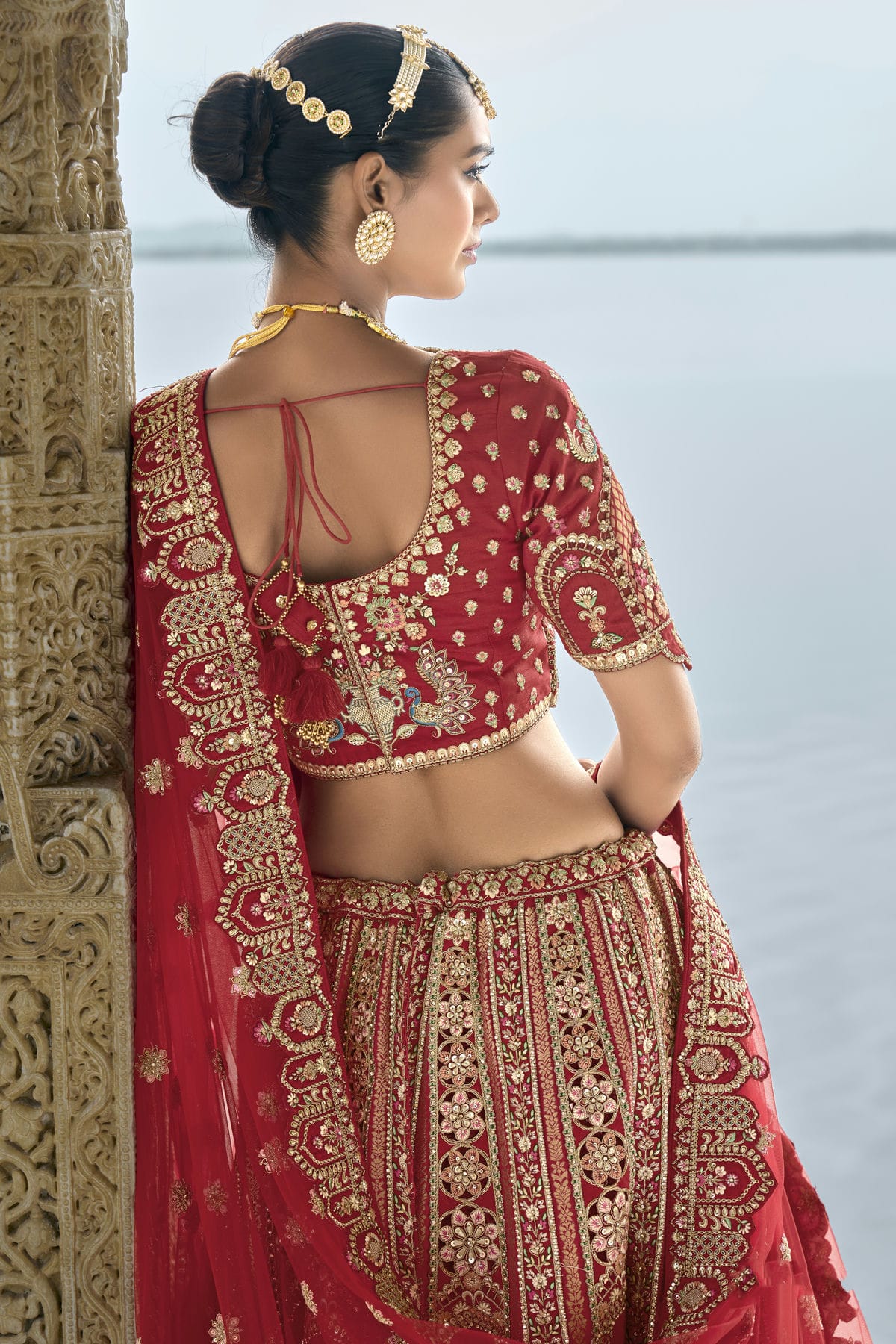 Red Embroidery Silk Lehenga Choli