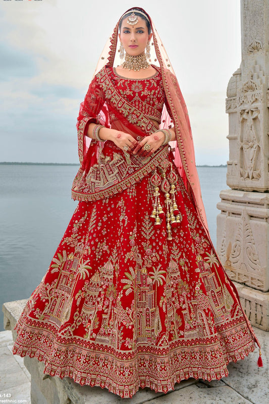 Red Embroidery Silk Lehenga Choli