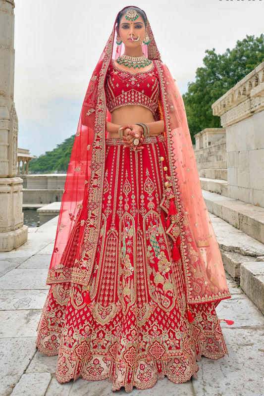 Red Embroidery Silk Lehenga Choli