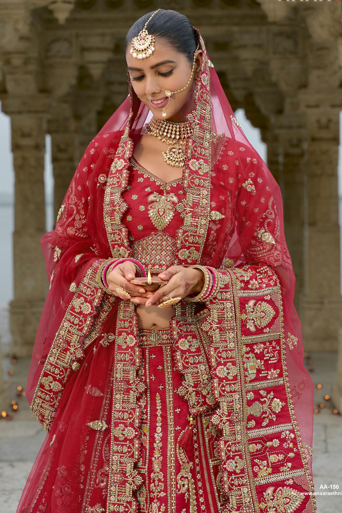 Red Embroidery Silk Lehenga Choli VSLC1290136