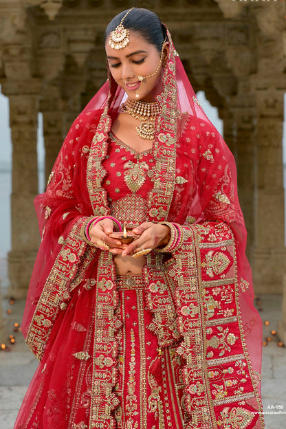 Red Embroidery Silk Lehenga Choli VSLC1290136