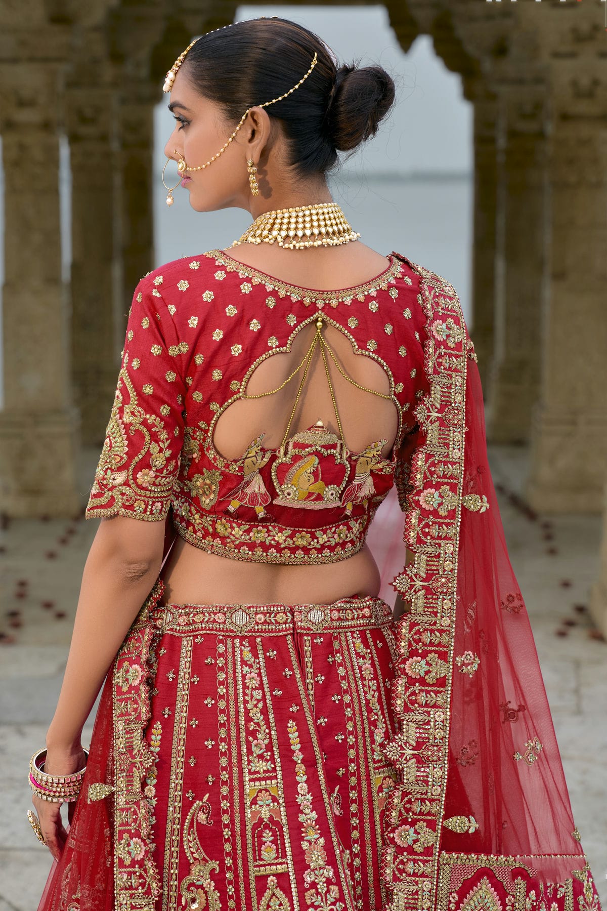 Red Embroidery Silk Lehenga Choli VSLC1290136