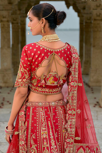 Red Embroidery Silk Lehenga Choli VSLC1290136