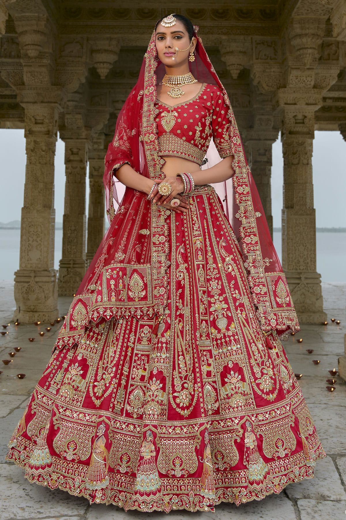 Red Embroidery Silk Lehenga Choli