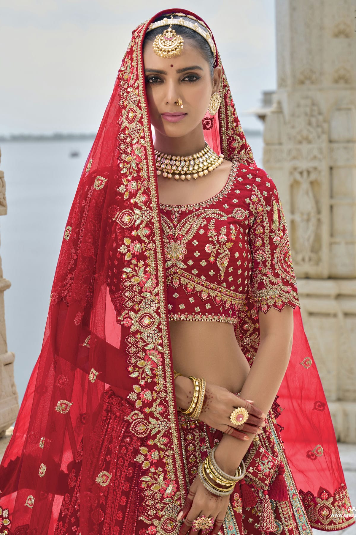 Red Embroidery Silk Lehenga Choli VSLC1290137