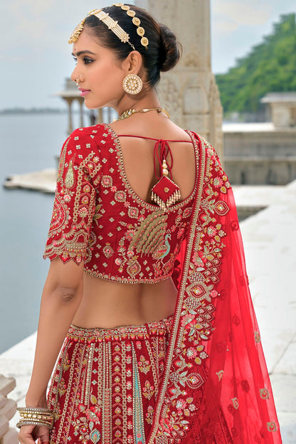 Red Embroidery Silk Lehenga Choli VSLC1290137