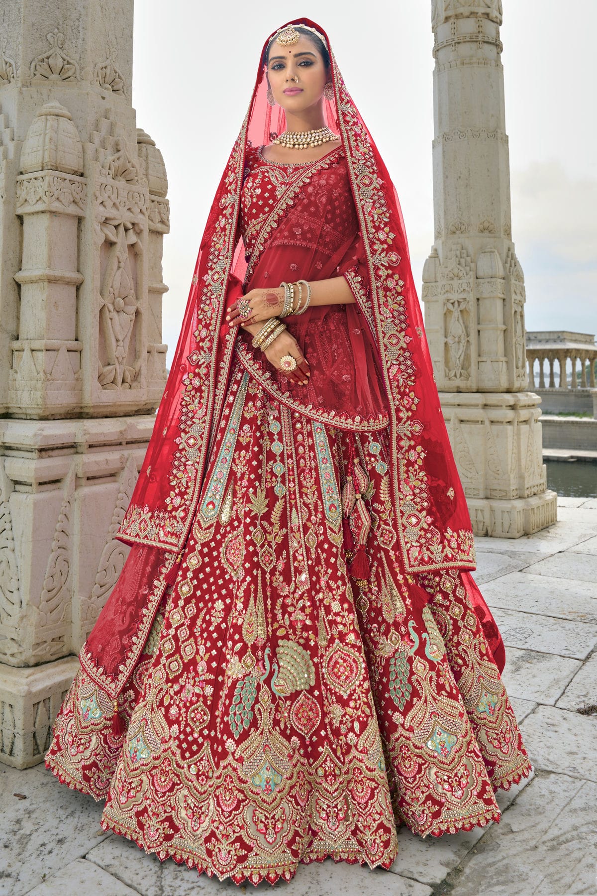 Red Embroidery Silk Lehenga Choli