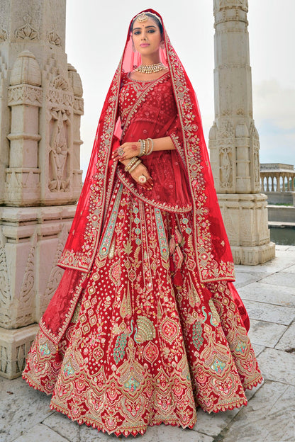 Red Embroidery Silk Lehenga Choli