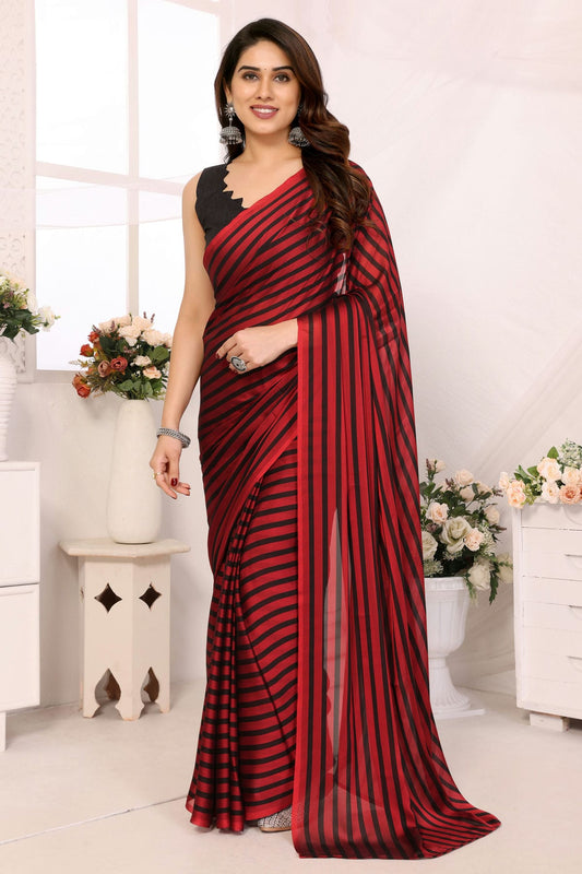 Red and Black Colour Georgette Ready To Wear Saree