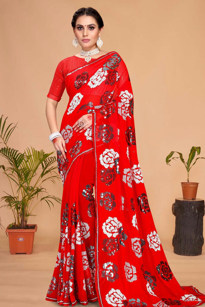 Red Colour Georgette Saree