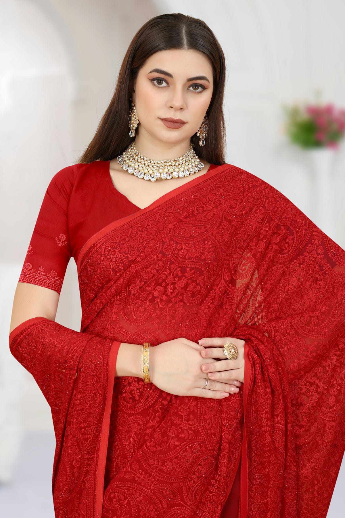 Red Colour Georgette Saree