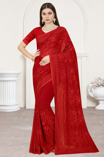 Red Colour Georgette Saree