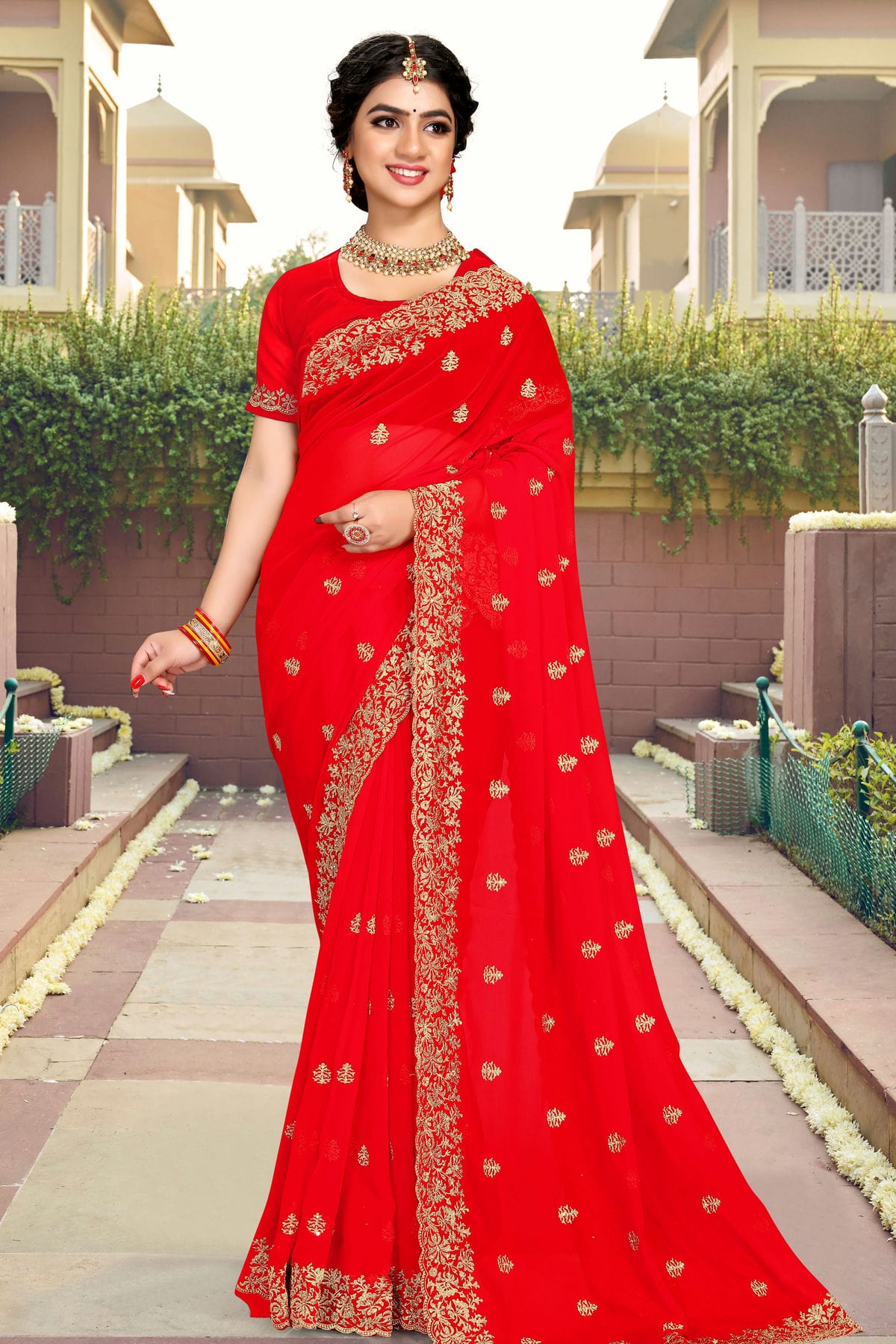 Red Colour Georgette Saree