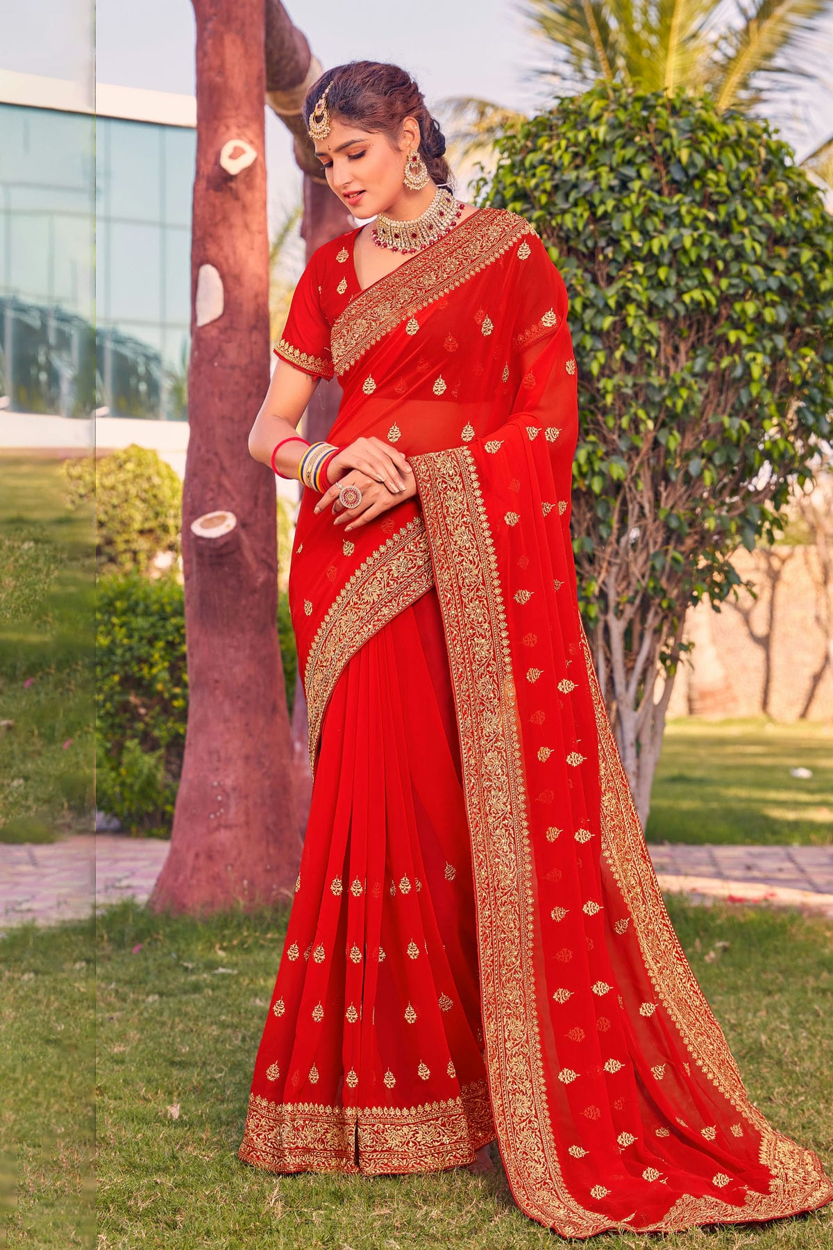 Red Colour Georgette Saree