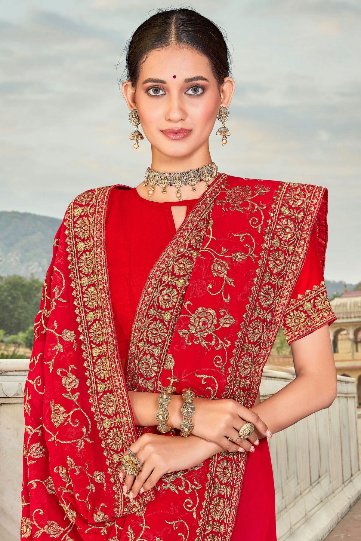 Red Colour Georgette Saree