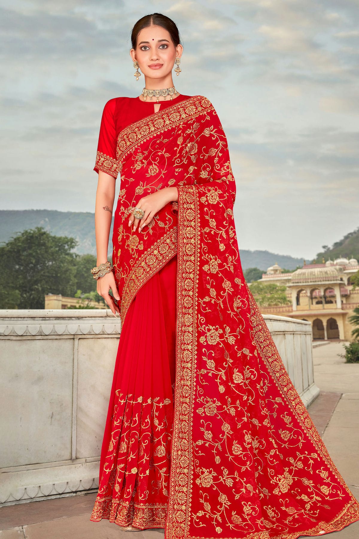 Red Colour Georgette Saree