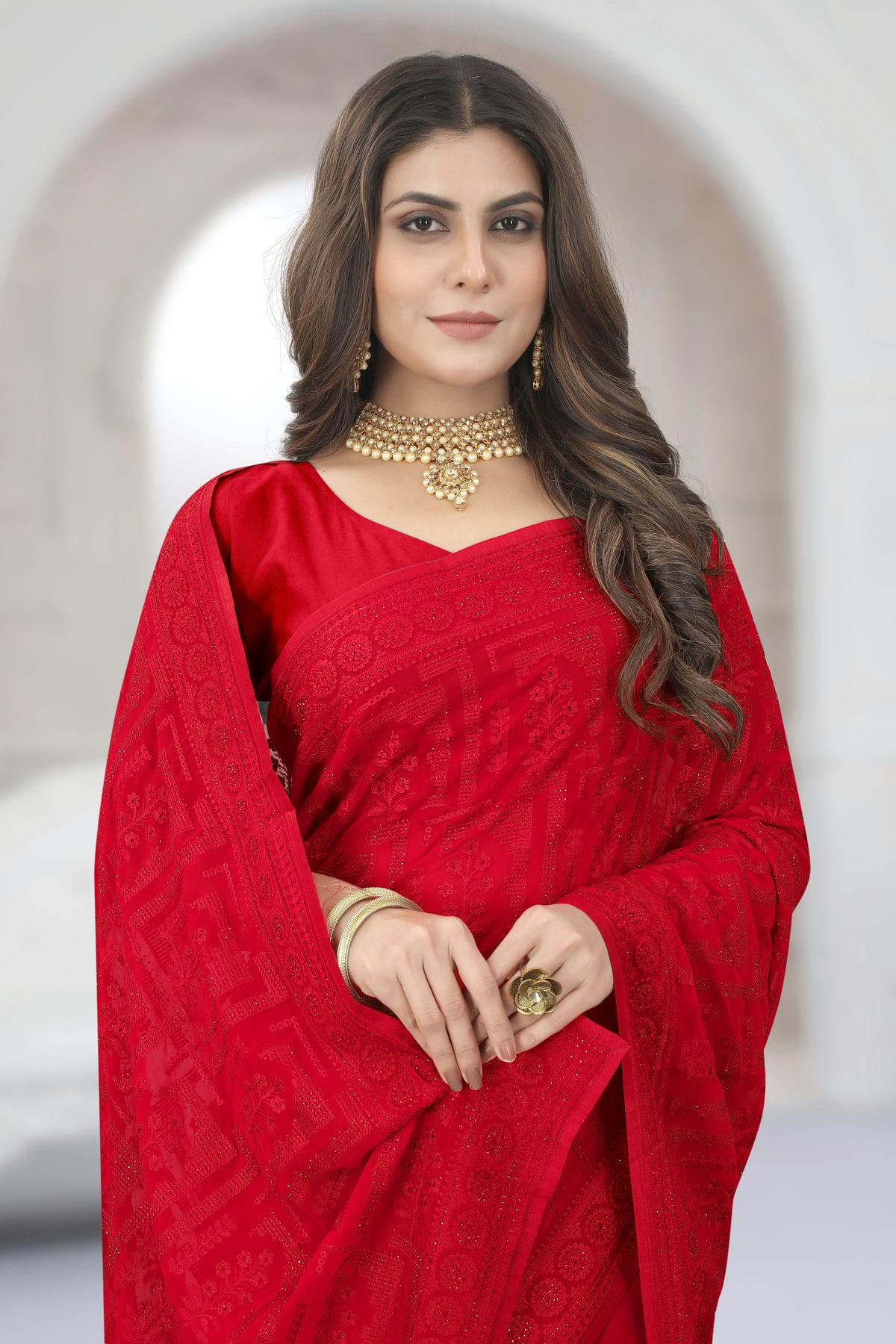 Red Colour Georgette Saree VSSD1090831