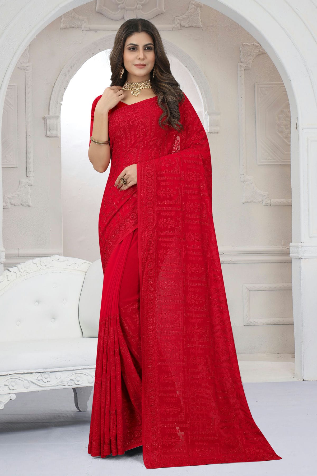 Red Colour Georgette Saree