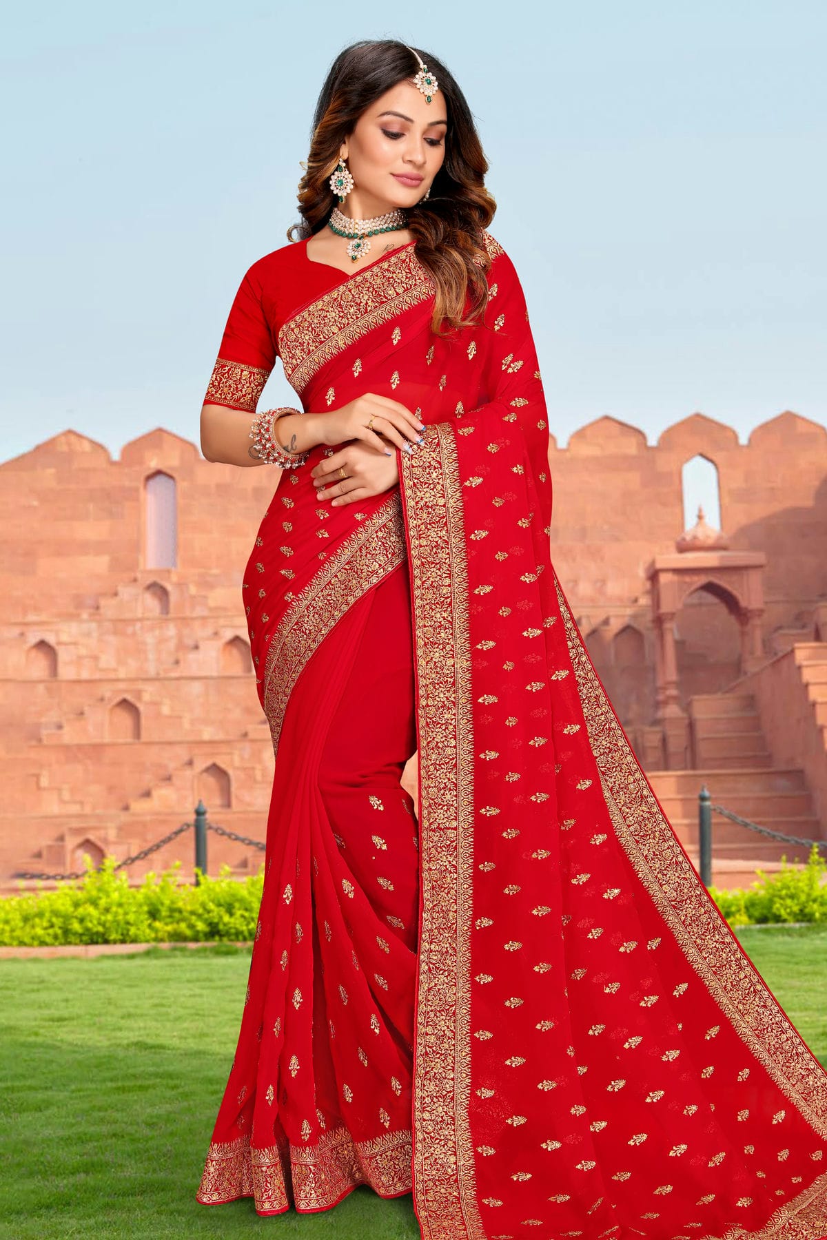 Red Colour Georgette Saree