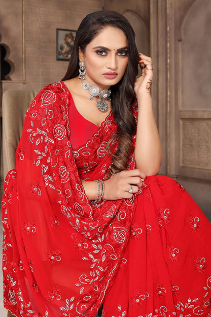 Red Colour Georgette Saree