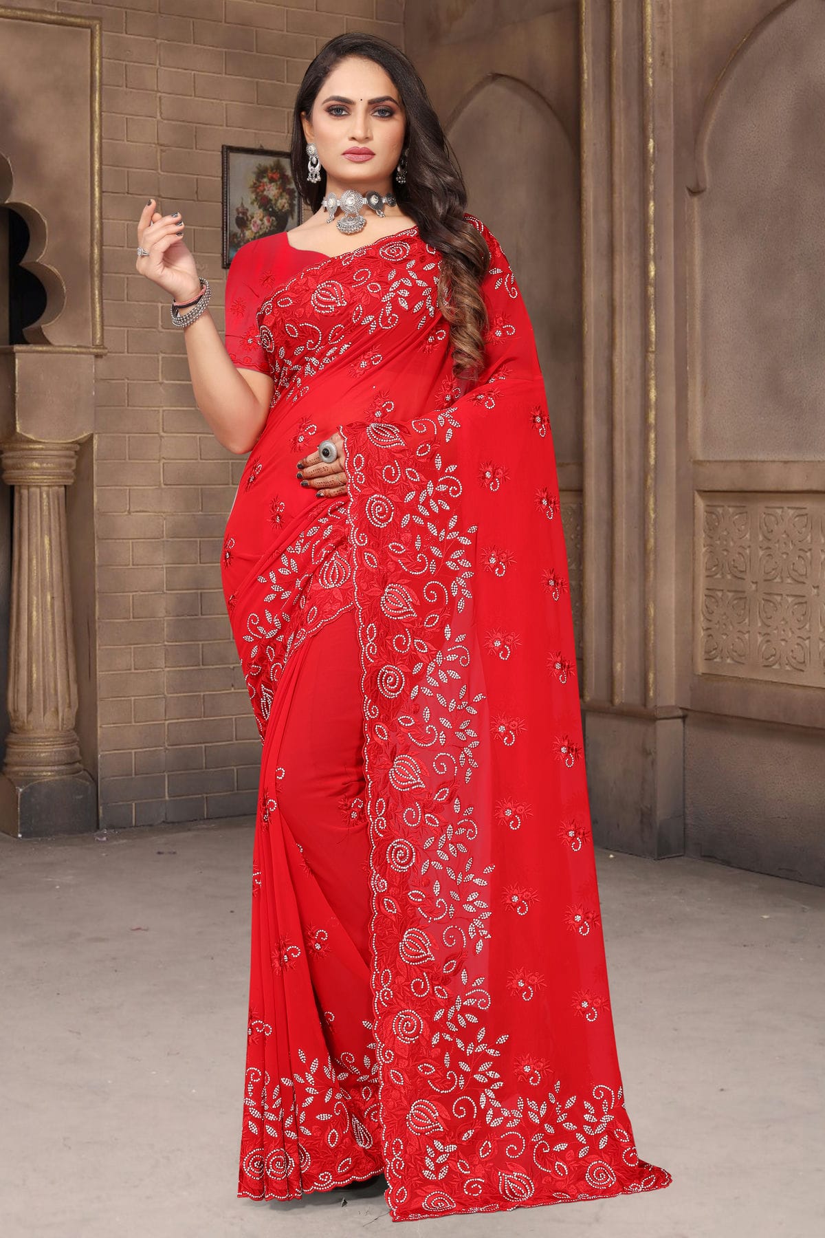 Red Colour Georgette Saree