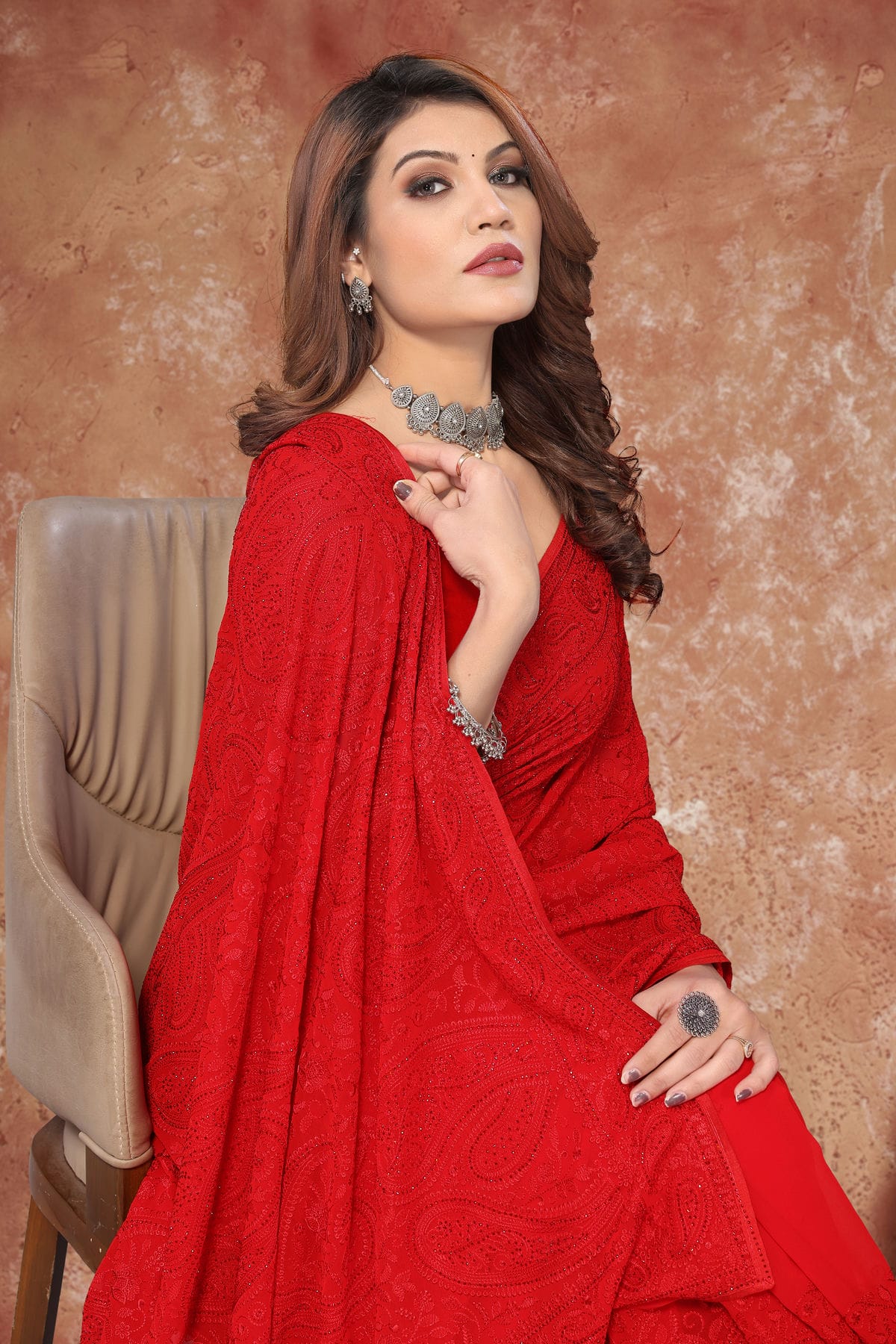 Red Colour Georgette Saree