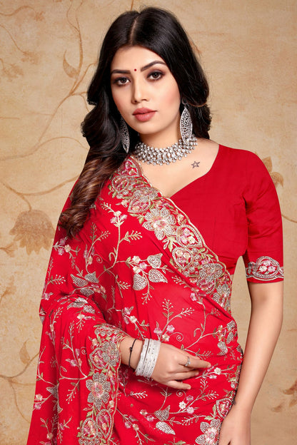 Red Colour Georgette Saree