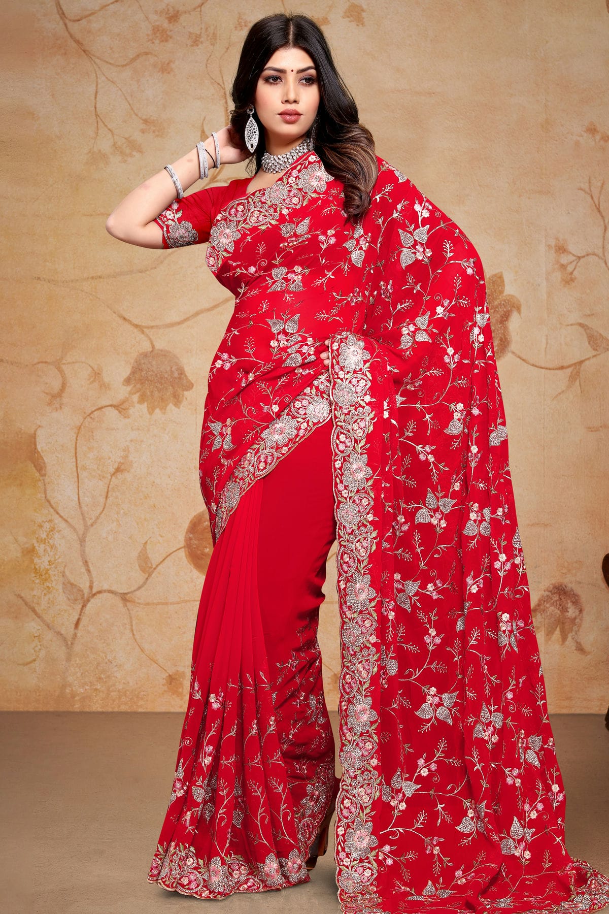 Red Colour Georgette Saree