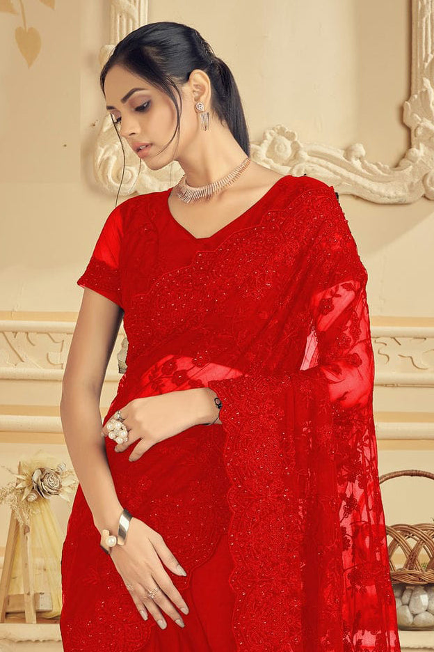 Red Colour Net Saree