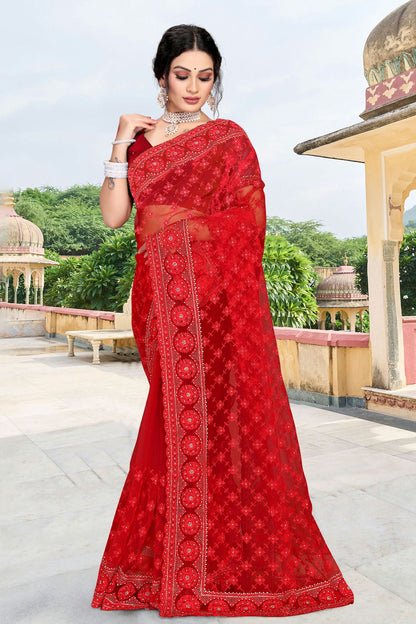 Red Colour Net Saree