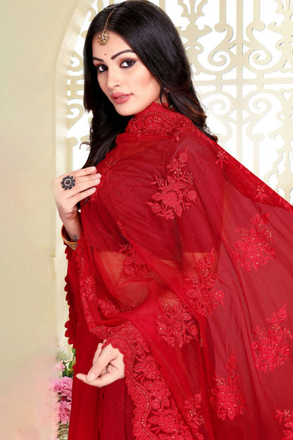 Red Colour Net Saree