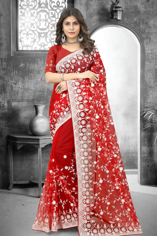 Red Colour Net Saree