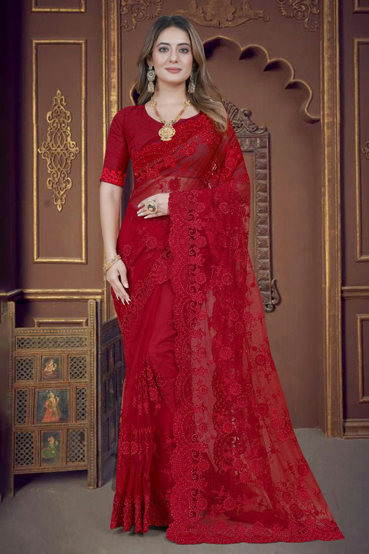 Red Colour Net Saree