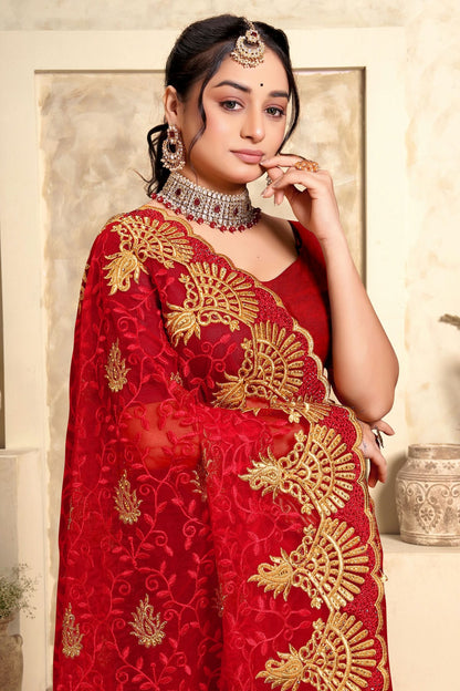 Red Colour Net Saree