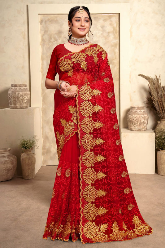 Red Colour Net Saree