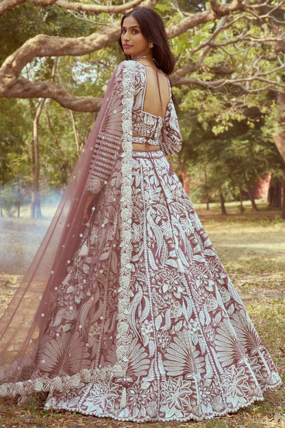 Rose Gold Colour Satin Embroidery Lehenga Choli VSLC1111383