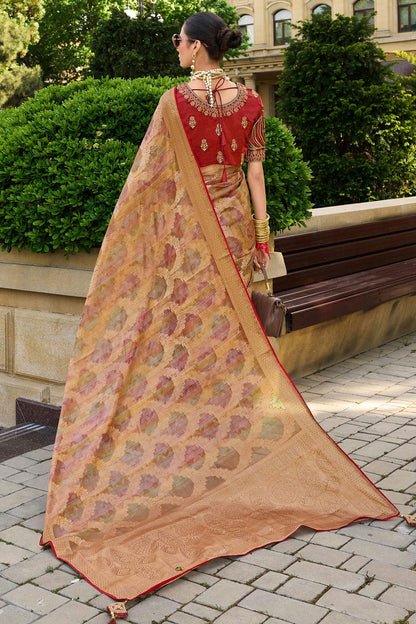 Rust Orange Colour Jacquard Silk Traditional Saree