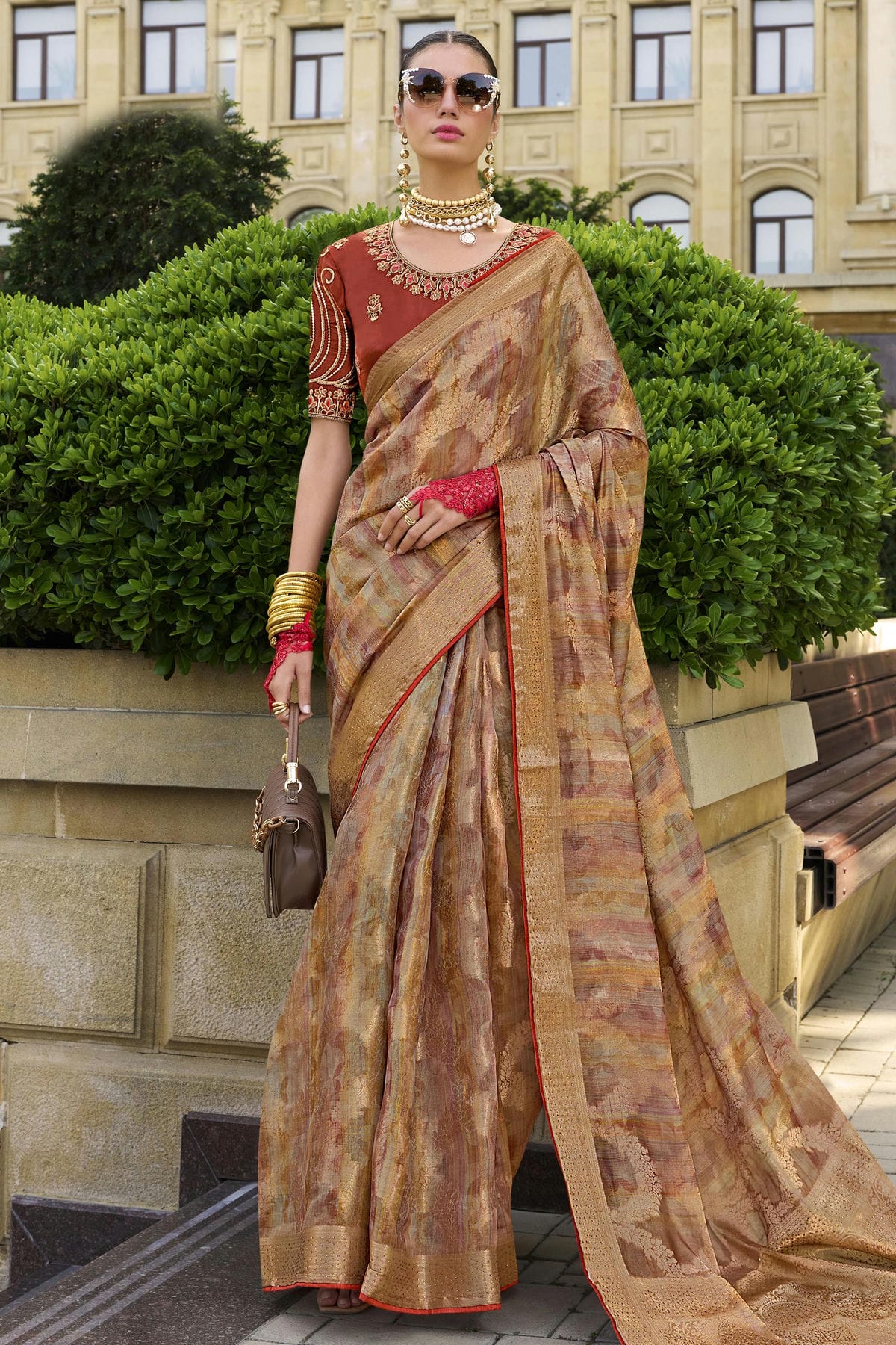 Rust Orange Colour Jacquard Silk Traditional Saree