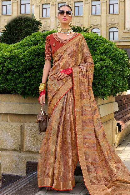 Rust Orange Colour Jacquard Silk Traditional Saree