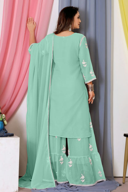 Sea Green Colour Bamber Georgette Sharara Suit