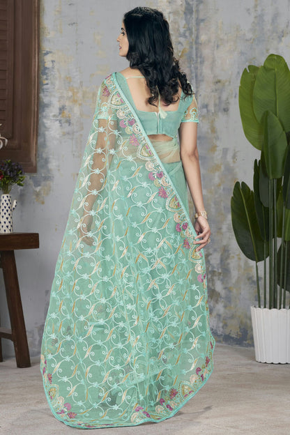 Sea Green Colour Butterfly Net Designer Saree VSSD1112563